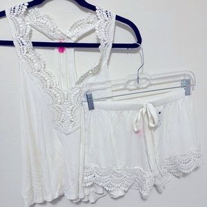 Betsey Johnson white knit w/ crochet PJ short set